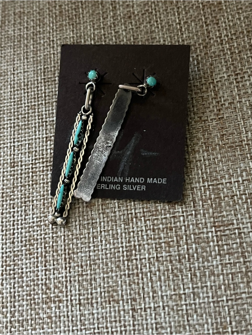 Sterling Silver Turquoise Drop Earrings - Handmade Southwestern Style - Picture 5 of 7